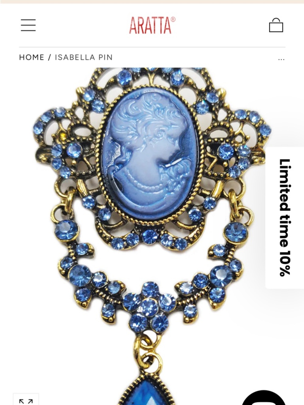 Aratta Vintage-Inspired Blue Cameo Statement Brooch blue beauty add to bag hat